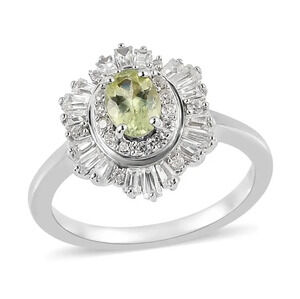 Natural Chrysoberyl and White Zircon Cocktail Ring in 925 Sterling Silver